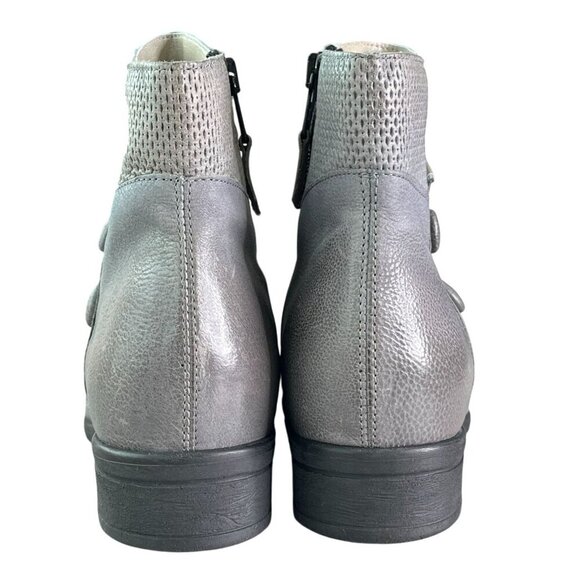Miz Mooz Sallie Gray Leather Ankle Boots Wide Fit 38 (US 7.5–8) Button Detail - Picture 9 of 14